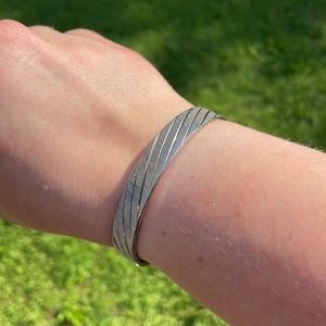 Vintage Textured Faux White Gold Bangle Bracelet